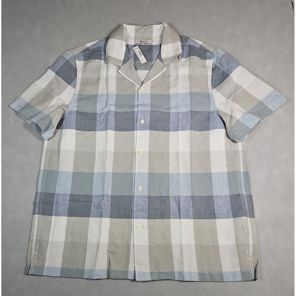 Madewell Mens Plaid Linen Blend Short Sleeve Button Up Shirt Size Large NWT